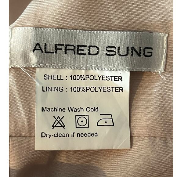 Alfred Sung dress D799 spaghetti strap satin midi cocktail beige size 16 - Picture 5 of 6